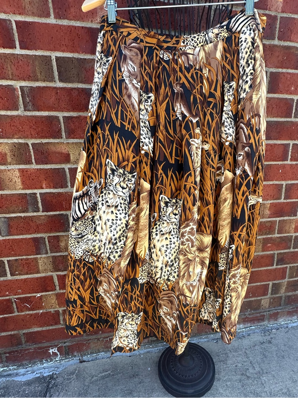 Regina Porter 100% Silk Skirt Safari Print Animal Print BOHO Luxe Vintage Nature - Picture 10 of 11